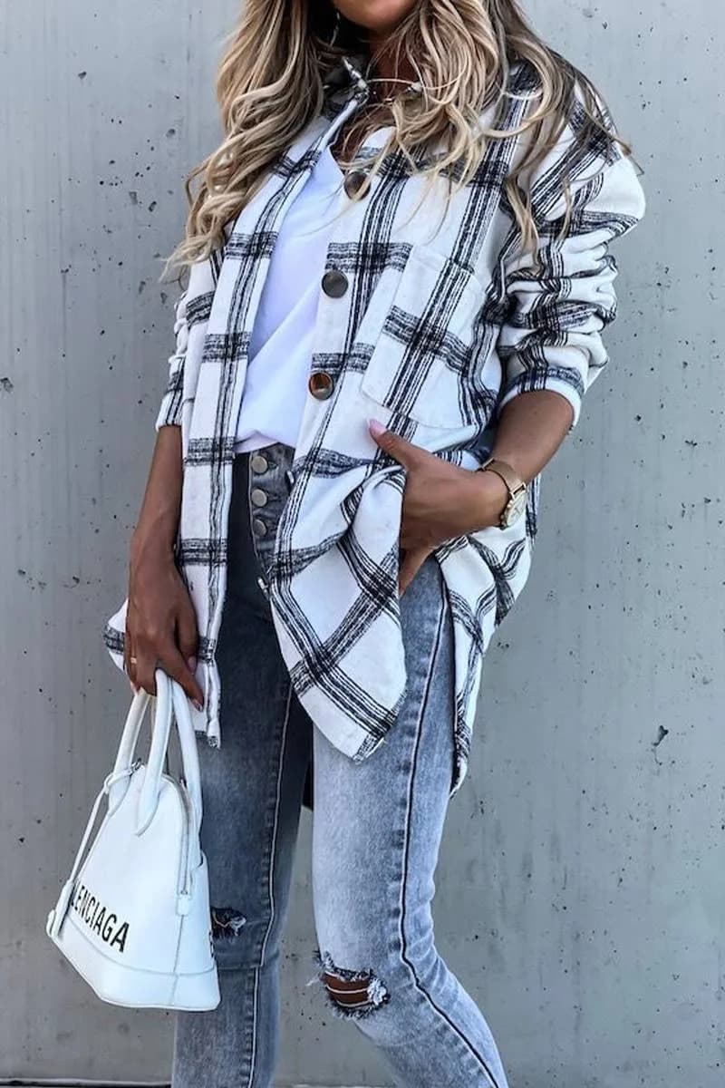 Women Plaid Pattern Oversized Buttoned Shacket