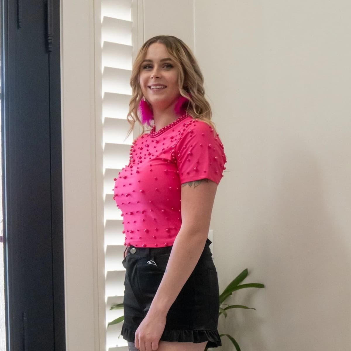 Front Pearls Embellished Detail Crop Top Julia by LoveJ