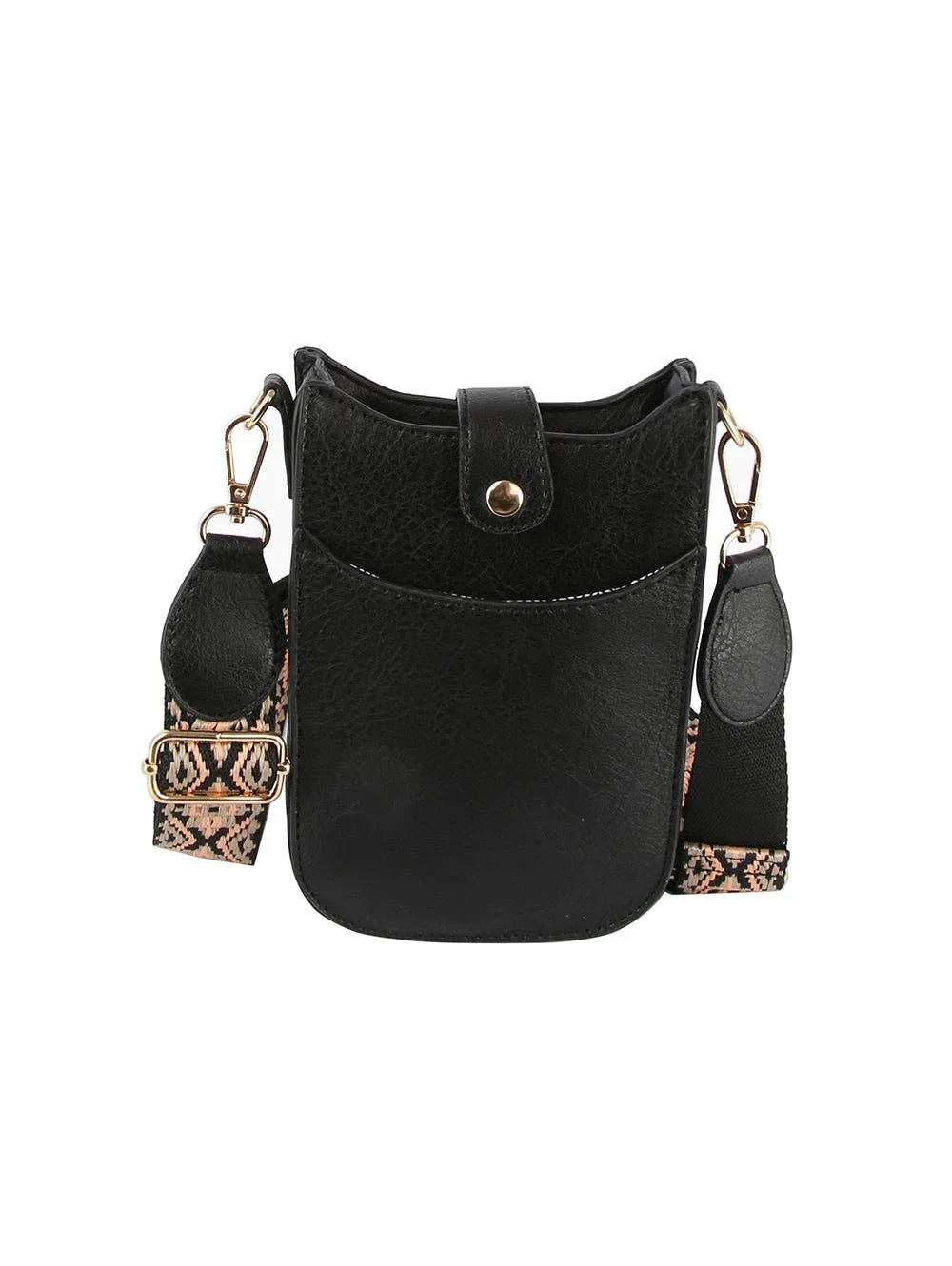 Woven Strap Accented Crossbody Sling Handbag Factory Corp (Black)
