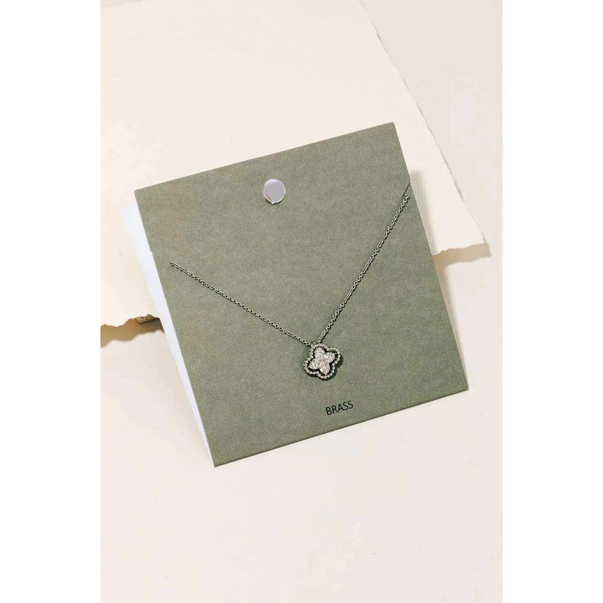 Pave Clover Pendant Necklace Anarchy Street (Silver)