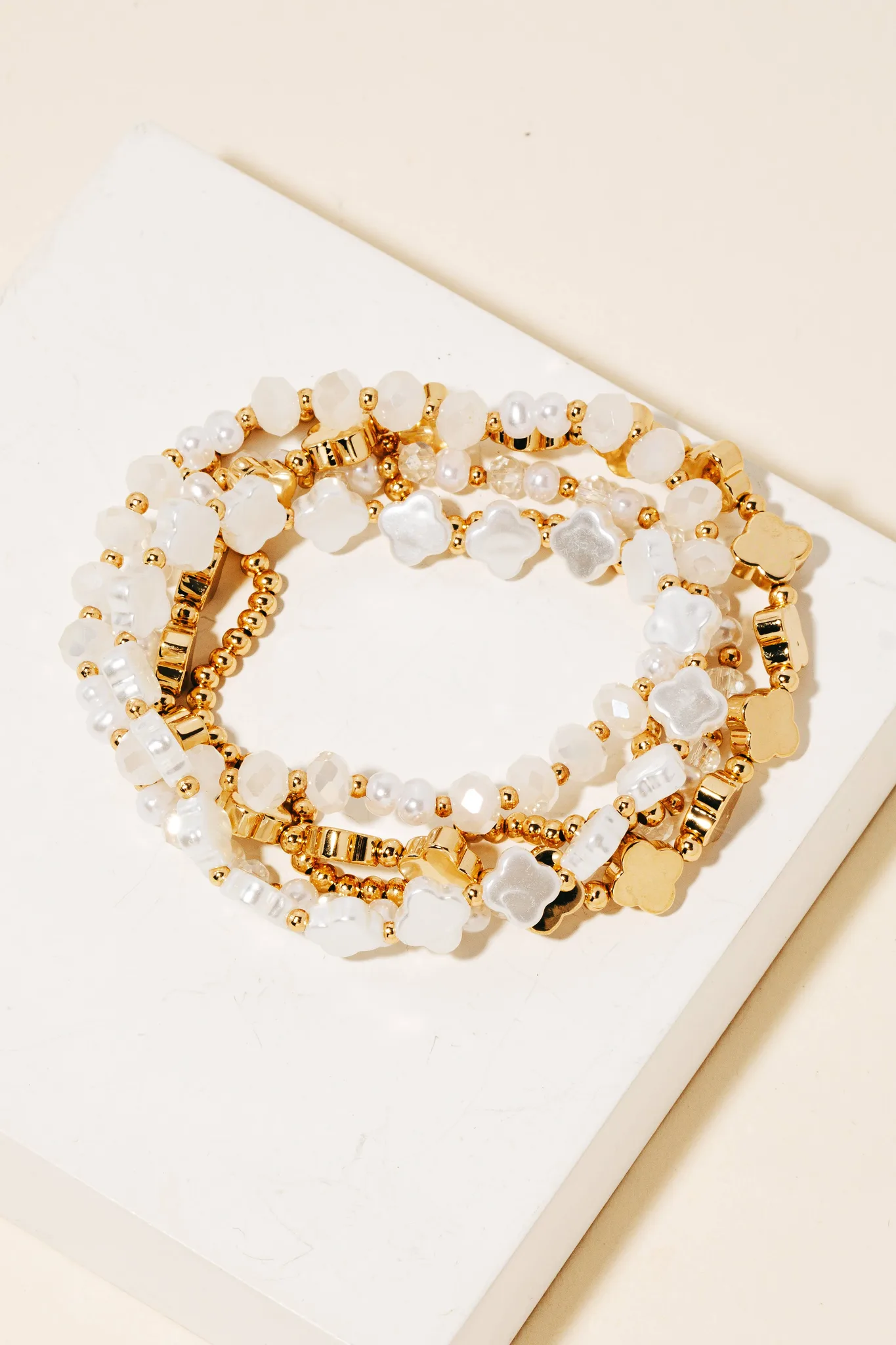 Pearl And Metallic Clover Beaded Bracelets Set Anarchy Street