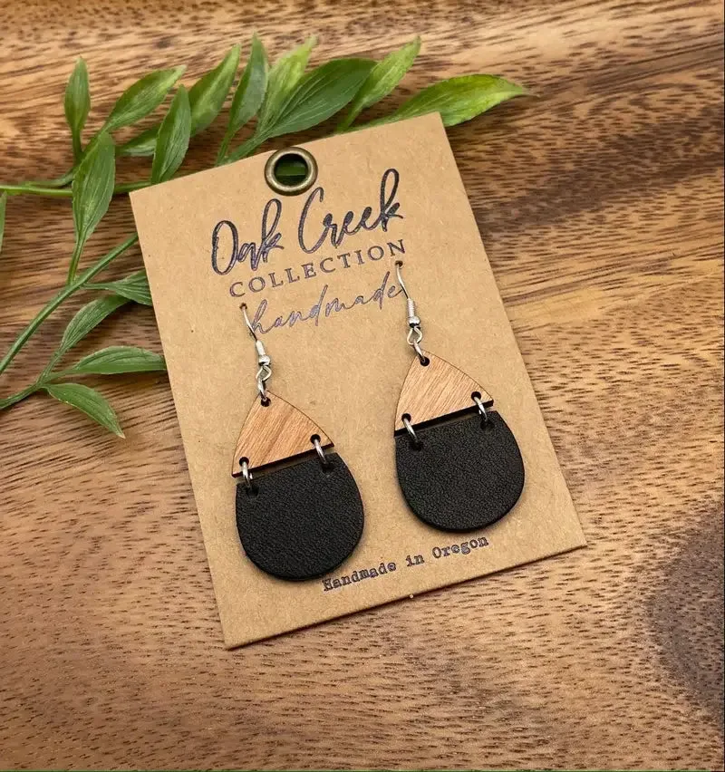Leather Wood Split Teardrop Earring Oak Creek Collection