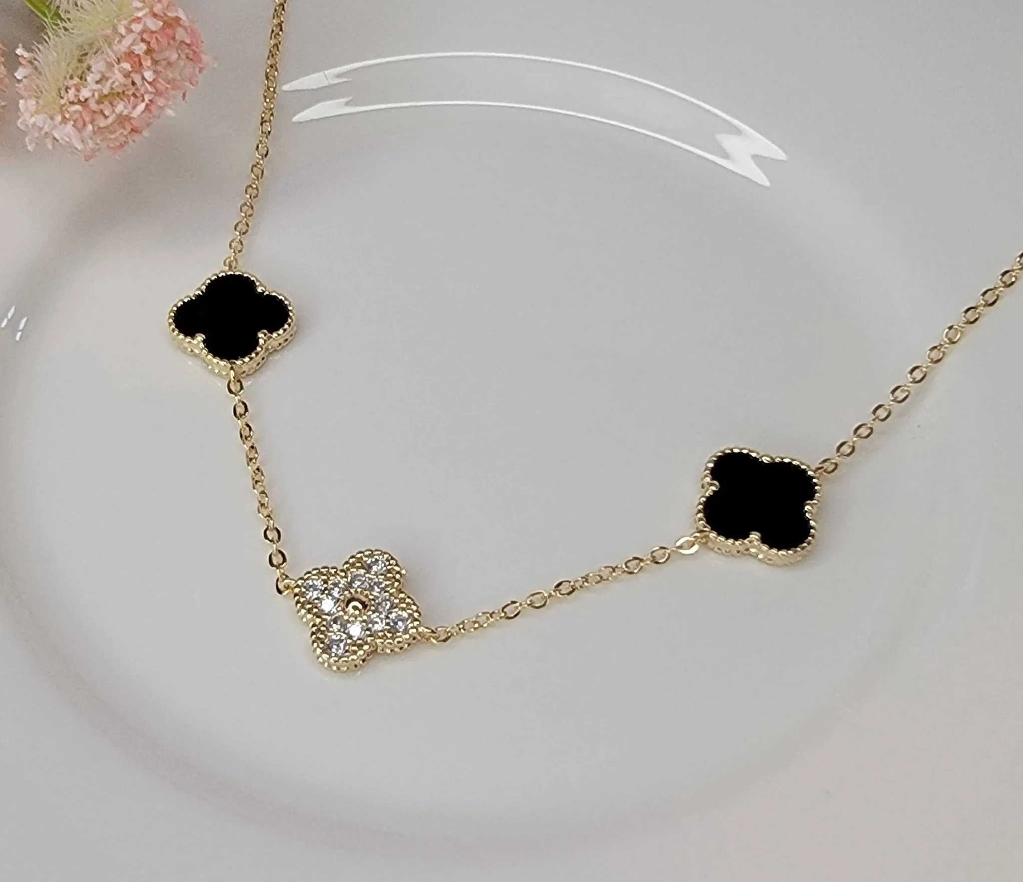 3 pieces charm four leaf clover necklace Crystal Works by Betty Oh (Black)