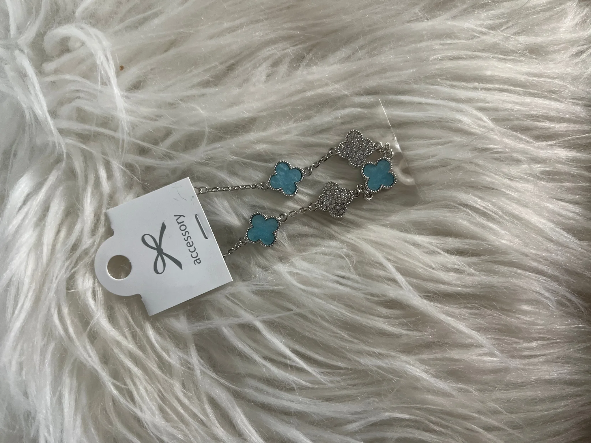 Sliver Clover Pavé Mix Bracelet by Must Have (Tiffany Blue)