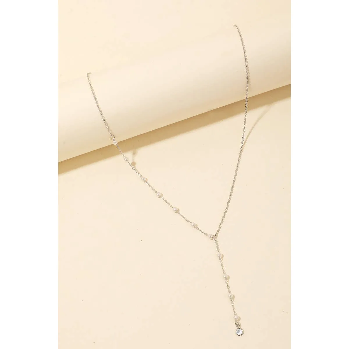 Dainty Chain Pearl Bead Lariat Necklace Anarchy Street (Silver)