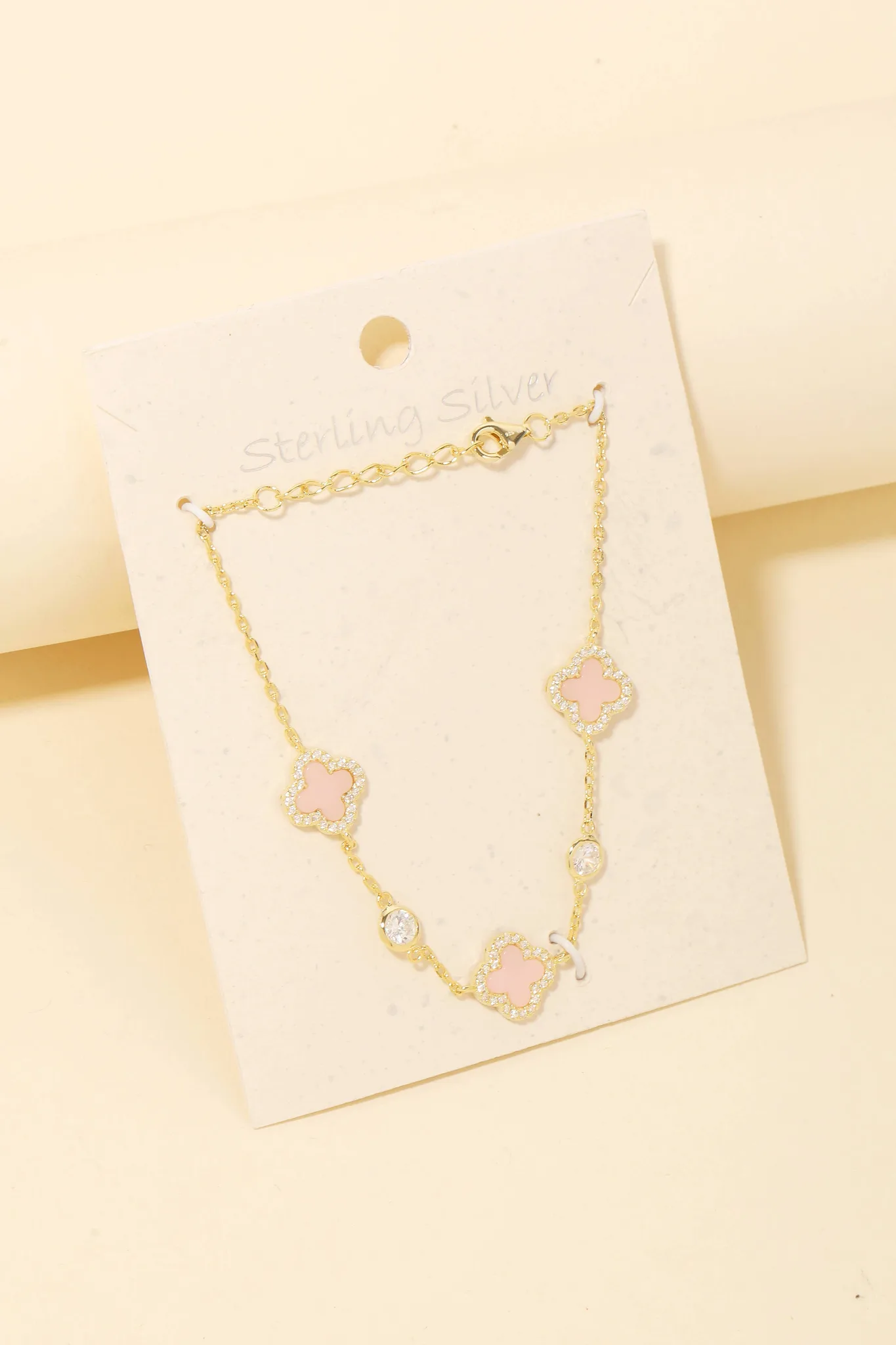 Sterling Silver Clover Chain Bracelet Anarchy Street (Pink)