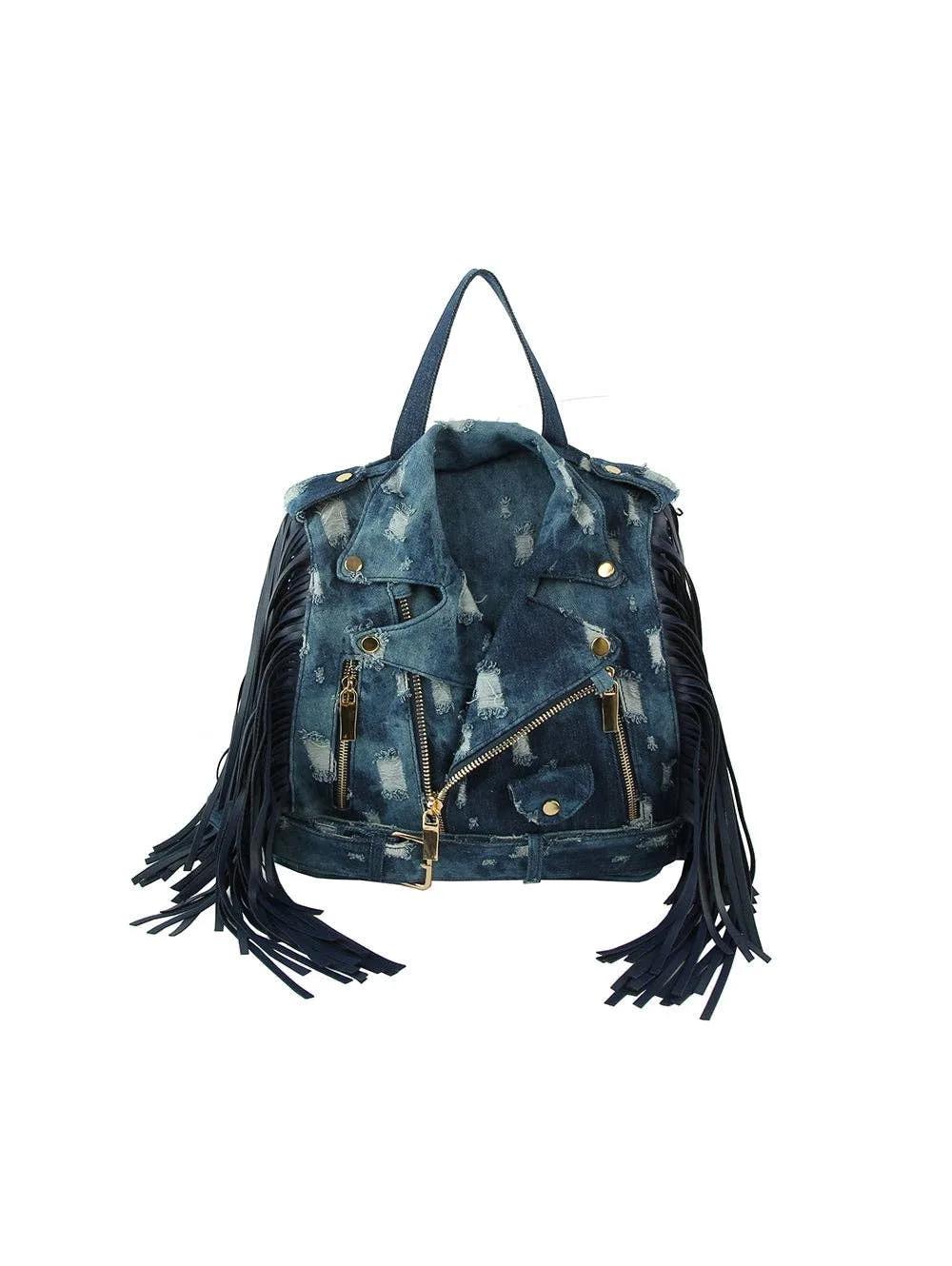 Fringe Motorcycle Jacket Backpack Handbag Factory Corp (Dk Denim)