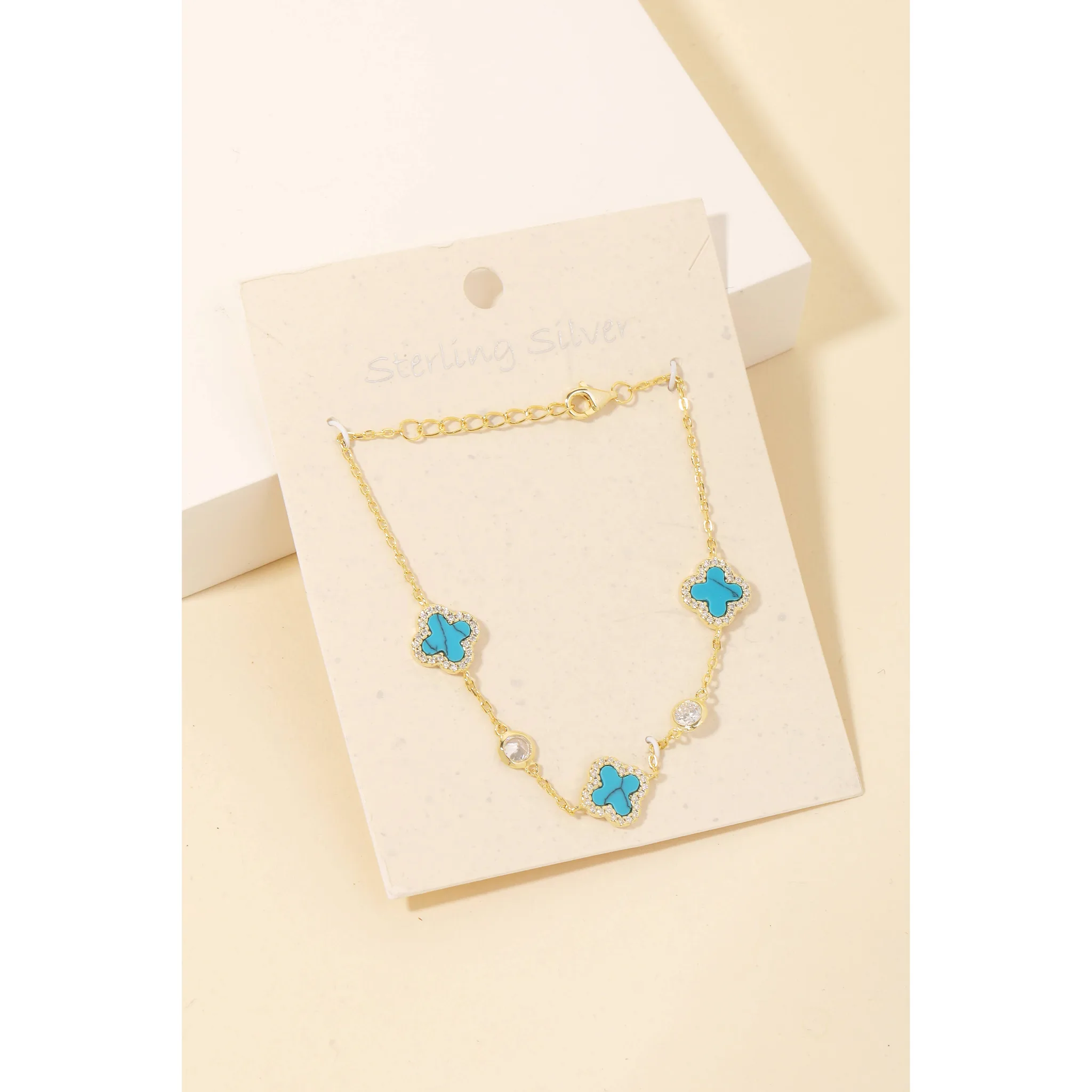 Sterling Silver Clover Chain Bracelet Anarchy Street (Turquoise)