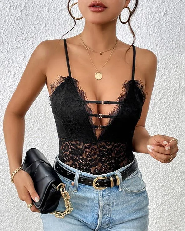 Strappy Lace Suspender Bodysuit