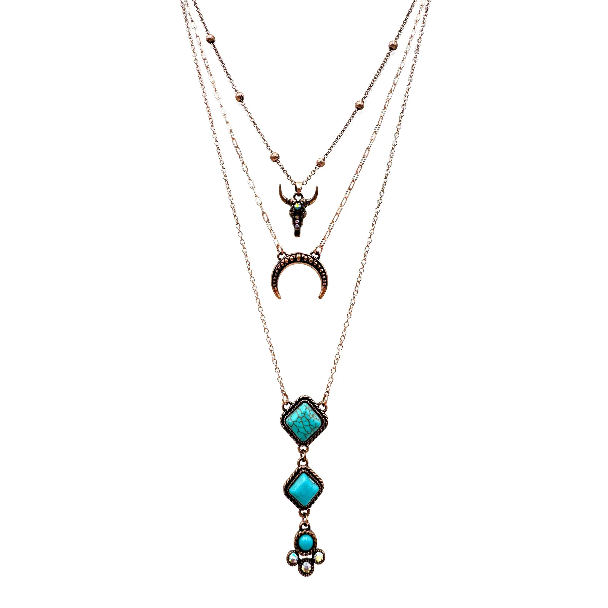 Turquoise Crescent Longhorn Three Piece Necklace Lunar Deer