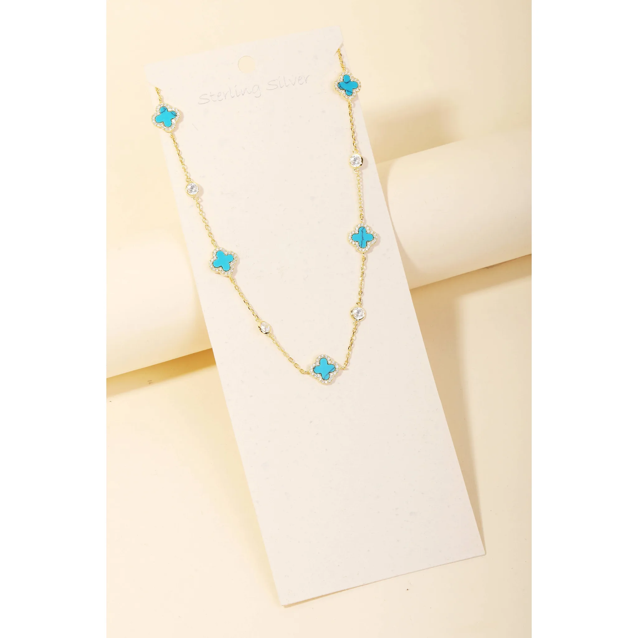 Sterling Silver Clover Charm Necklace Anarchy Street (Turquoise)