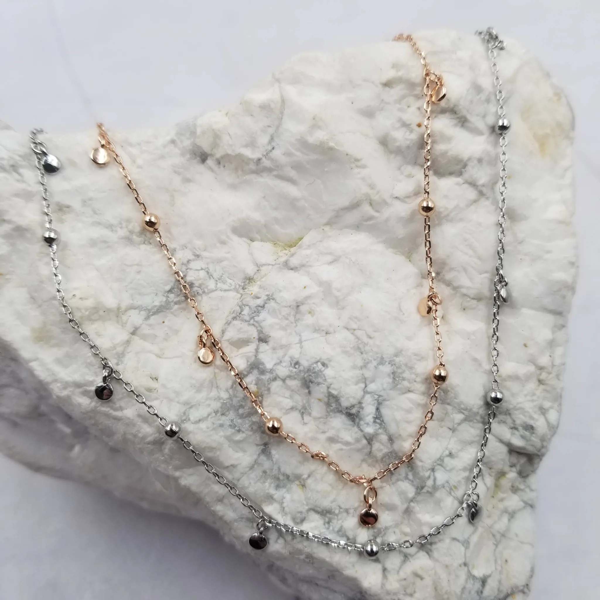 Brass Beaded Short Chian Necklace The Pretty Jewellery (Rose Gold)