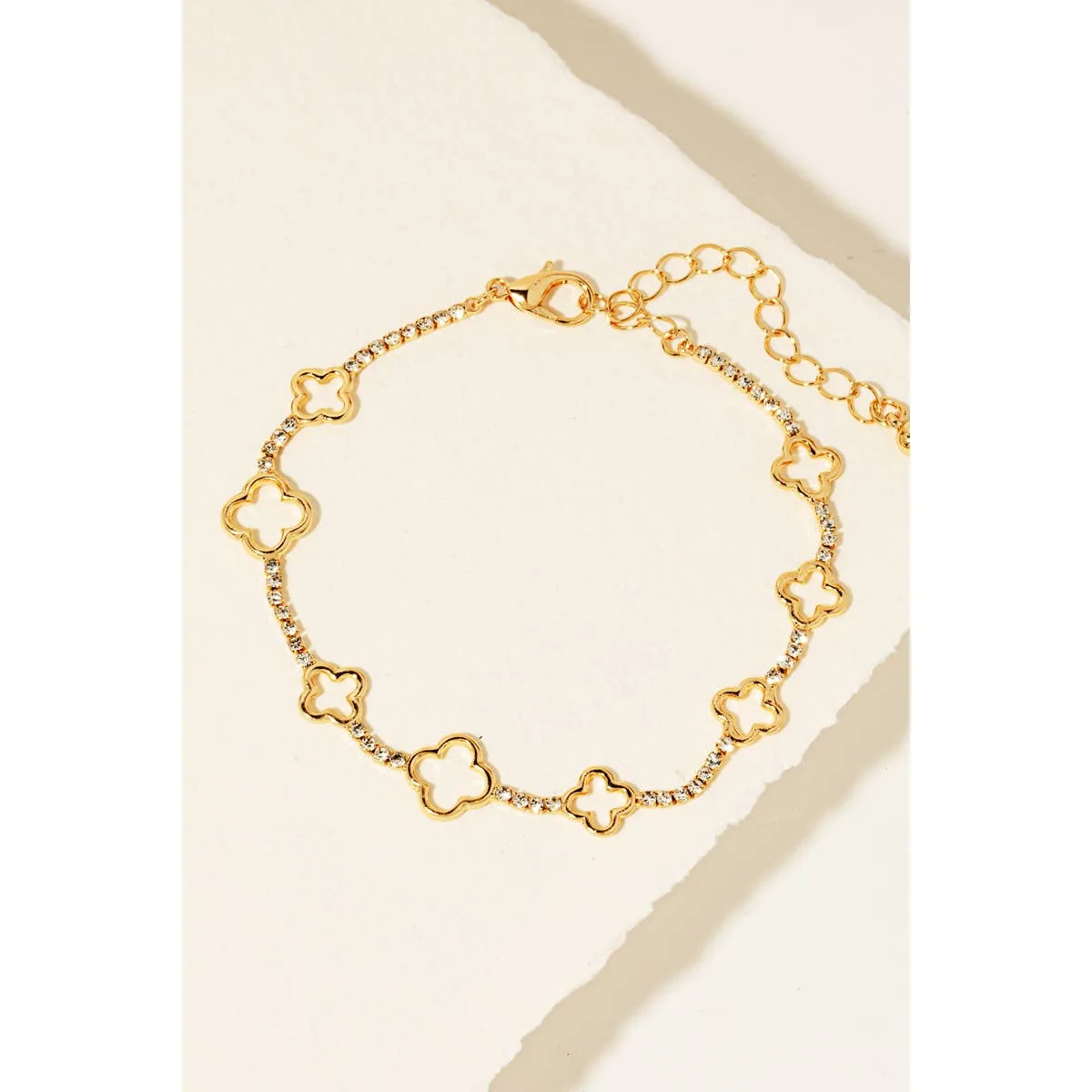 Rhinestone And Clover Chain Bracelet Anarchy Street (Gold)