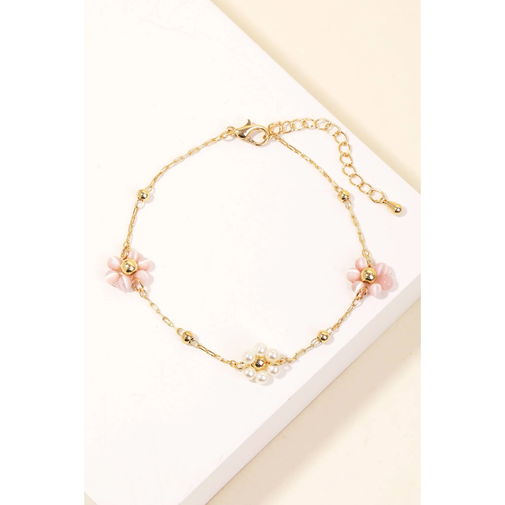 Mixed Beaded Flowers Station Chain Bracelet Anarchy Street