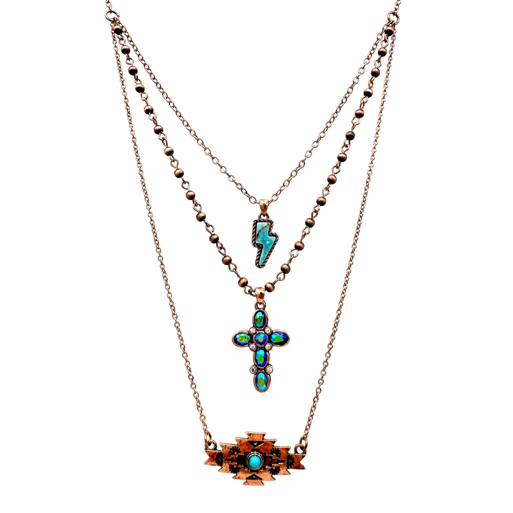 Ganado Cross Lightning Three Piece Necklace Lunar Deer