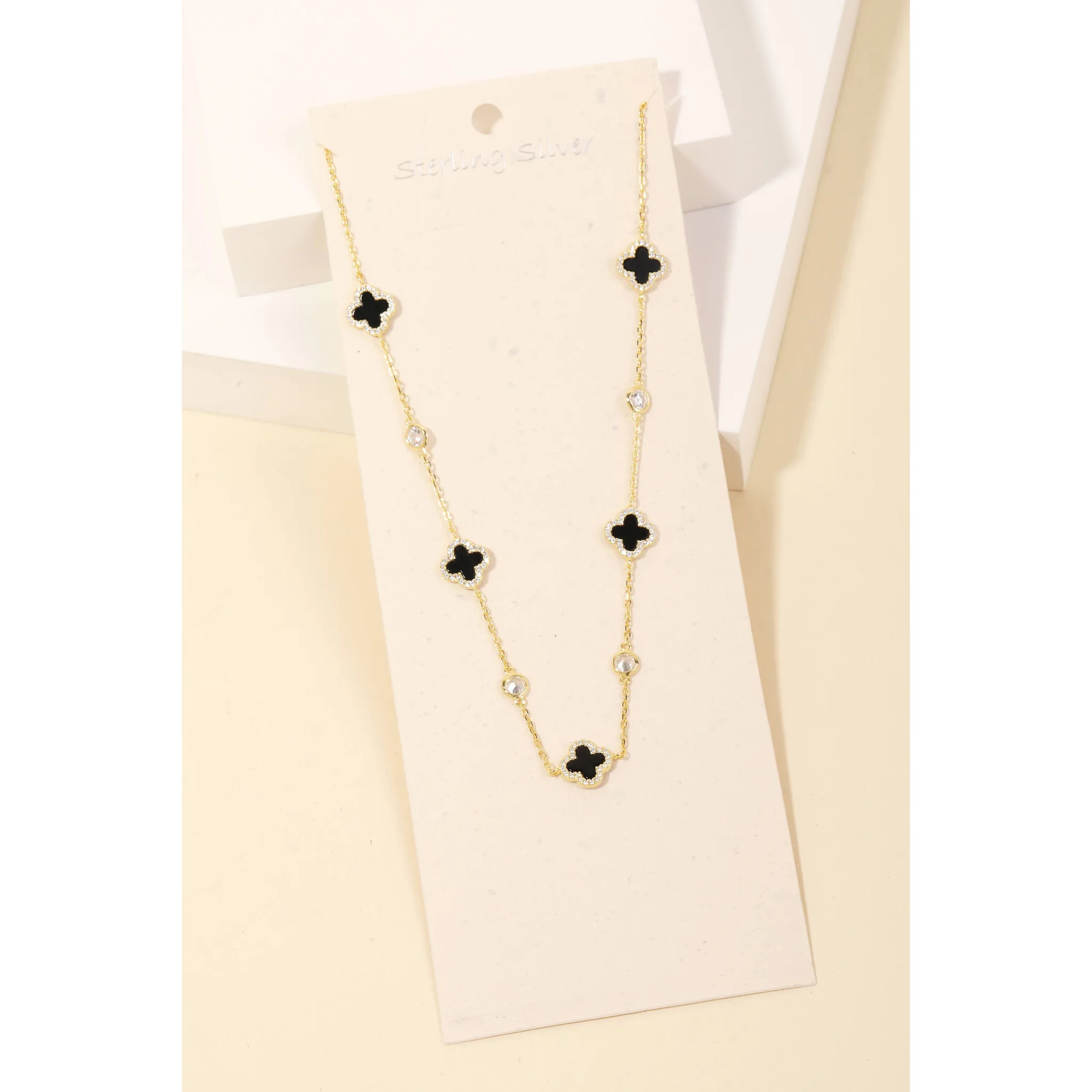 Sterling Silver Clover Charm Necklace Anarchy Street (Black)