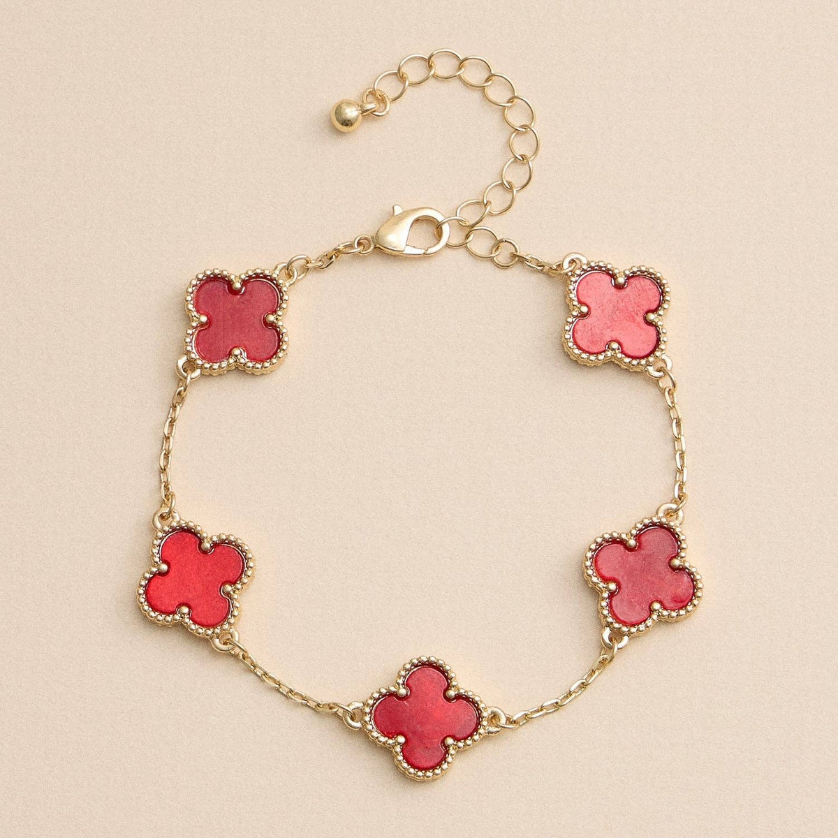 Colorful Shell Clover Charm Bracelet with Gold Detailing Reversible