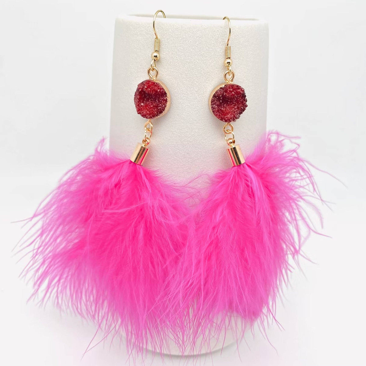 Purple Powder Temperament Feather Tassels Earrings Mio Queena