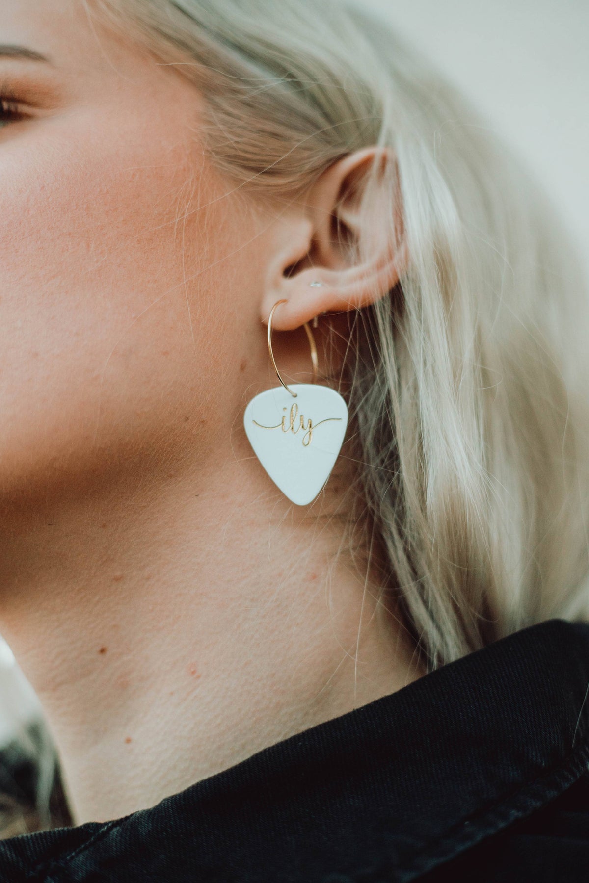 ILY White 14K Gold-Filled Guitar Pick Hoop Earrings