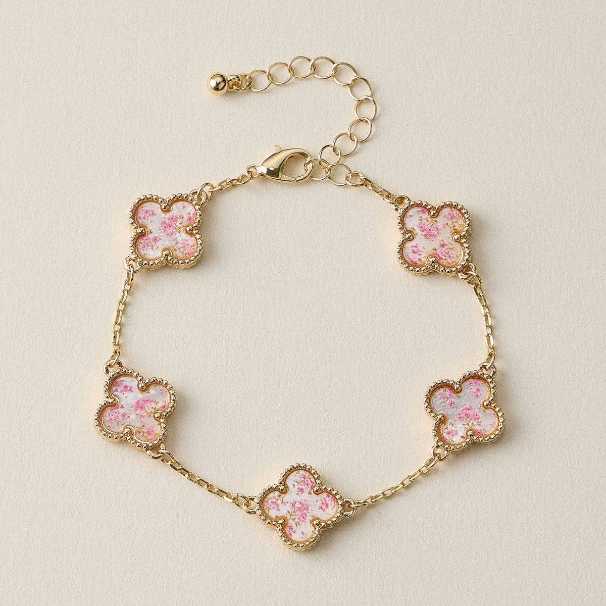 Colorful Shell Clover Charm Bracelet with Gold Detailing Reversible