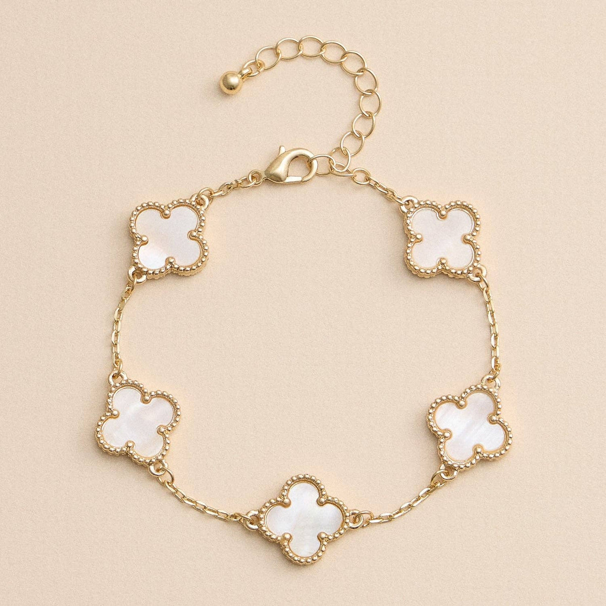 Colorful Shell Clover Charm Bracelet with Gold Detailing Reversible