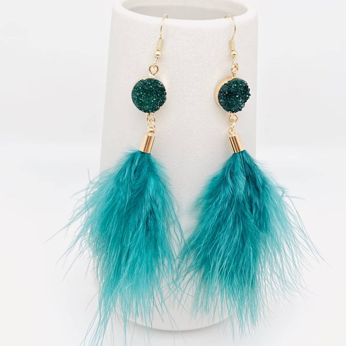 Green Temperament Feather Tassels Earrings Mio Queena