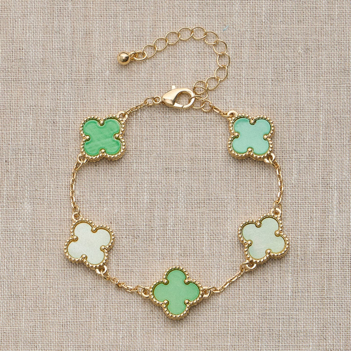 Colorful Shell Charm Bracelet with Gold Detailing: Mint/Multi