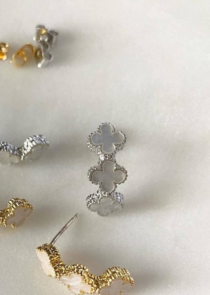 Silver Clover Triplet Earrings by Must Have