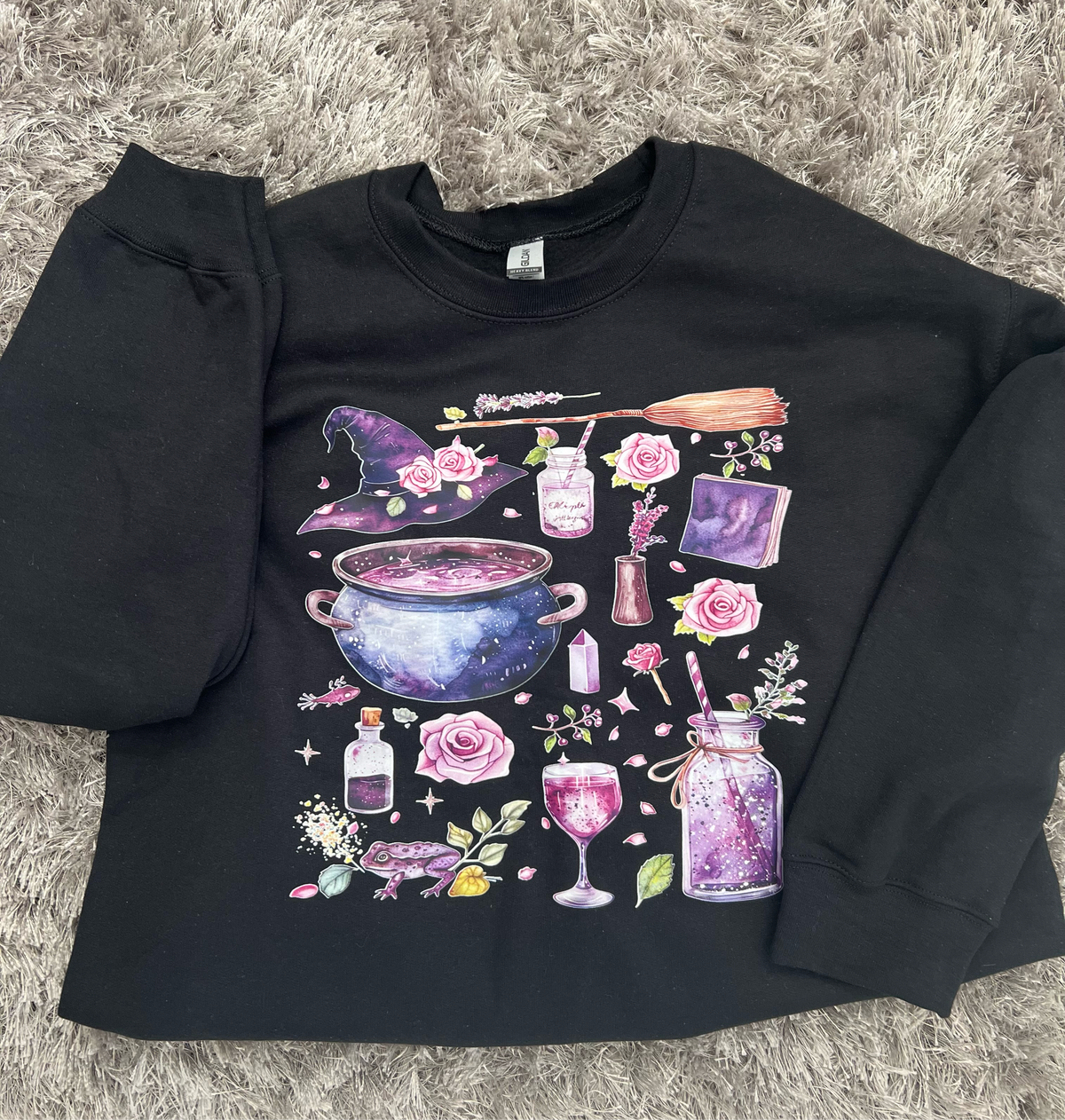 Halloween Purple Witches Brew Graphic Black Sweatshirt