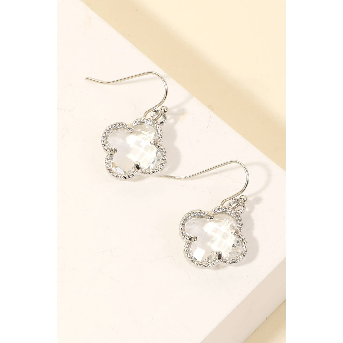 Silver Rhinestone Clover Charm Dangle Earrings Anarchy Street