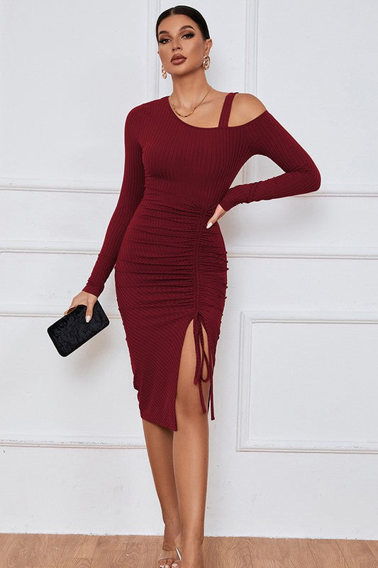 Sexy Long Sleeve Midi Dress in Burgundy by Claude Burgundy / XL Sexy Long Sleeve Midi Dress in Burgundy by Claude Burgundy / XL