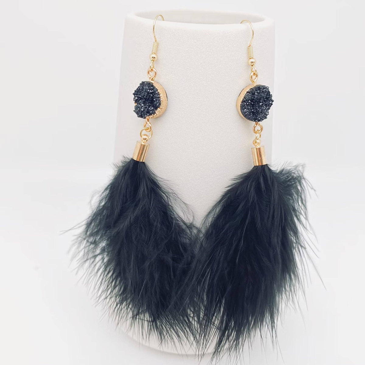 Black Temperament Feather Tassels Earrings Mio Queena