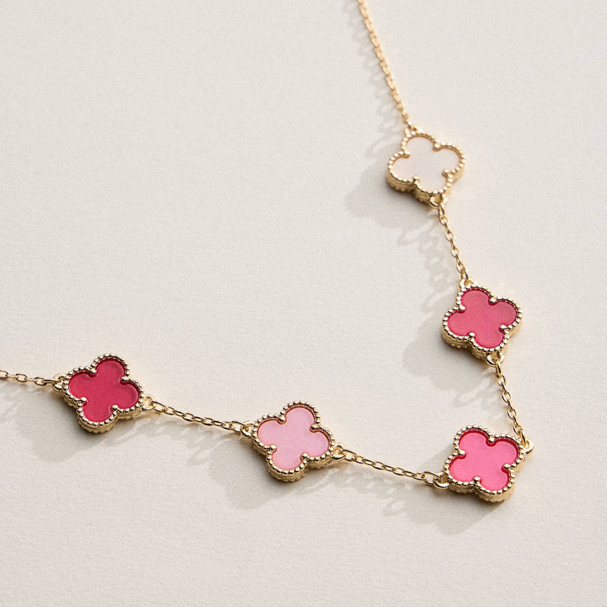 Gold Chain Clover Necklace with Shell Inlay Charms Reversible