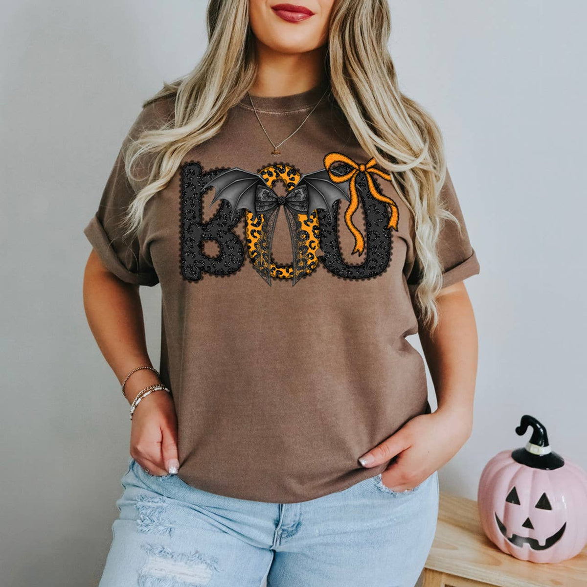 Boo Halloween Faux Lace Coquette Tee