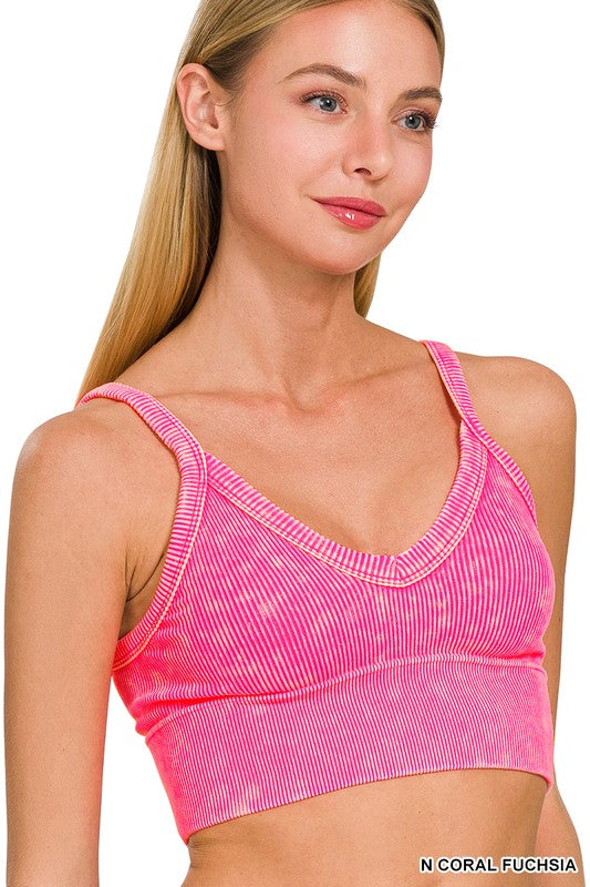 Washed Ribbed Seamless V-Neck Cropped Cami Zenana