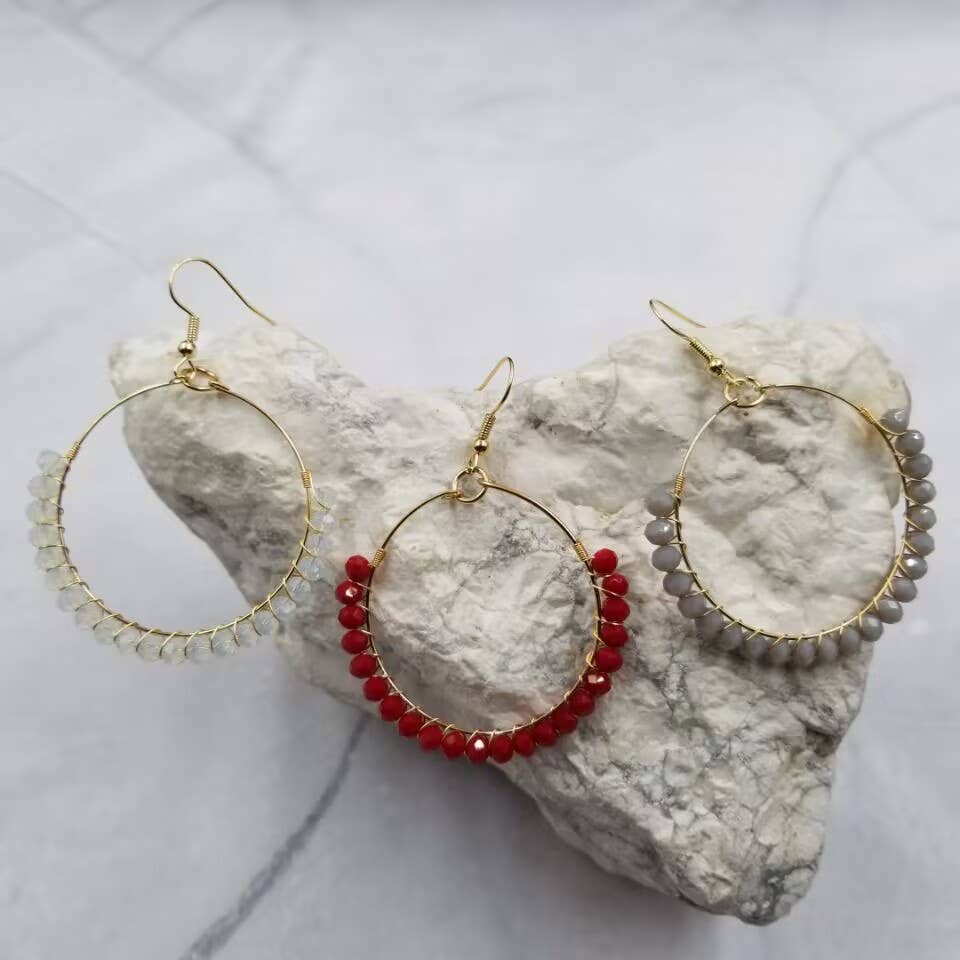 Handmade Wire Glass Beaded Earrings - Summer