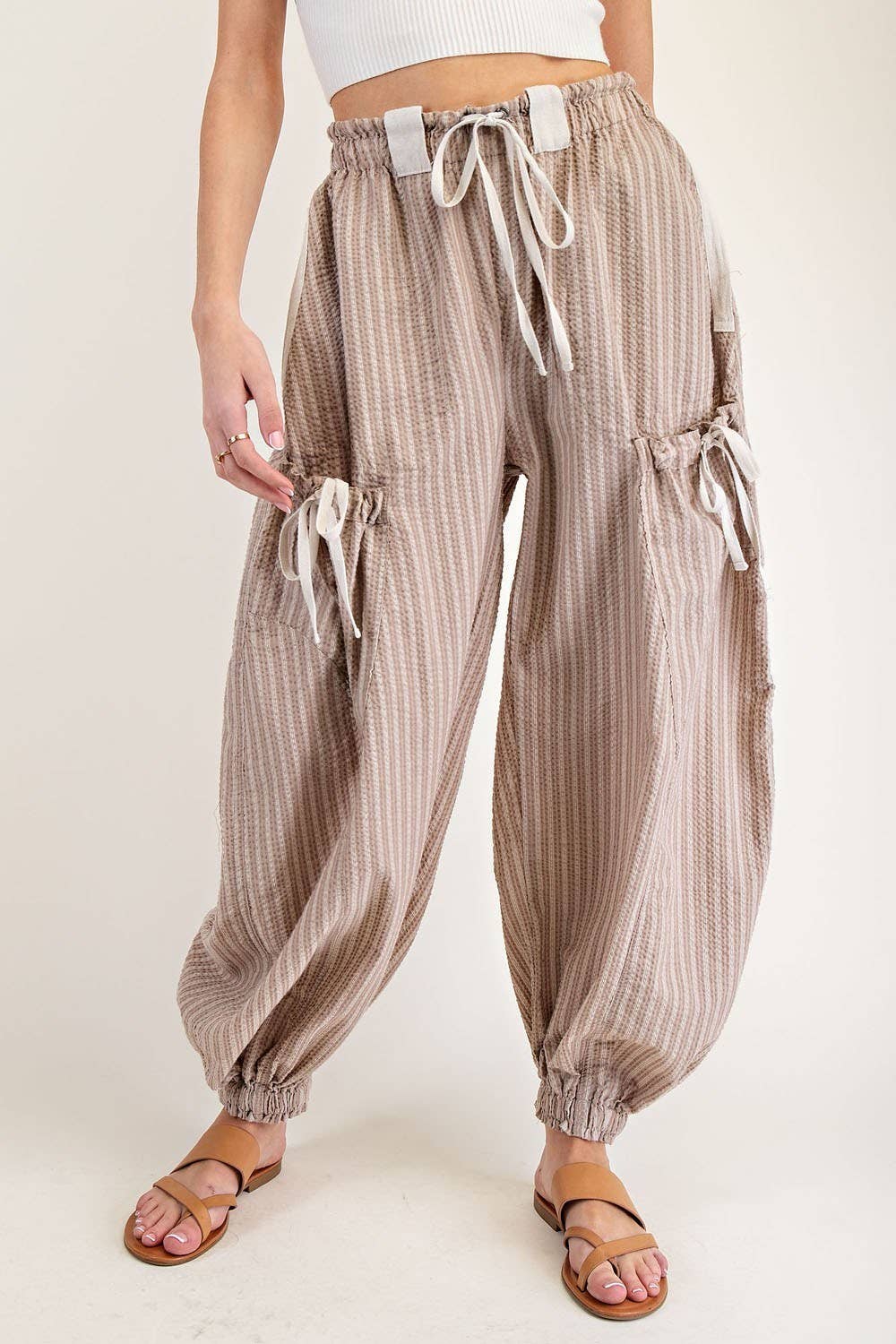 STRIPED DRAWSTRING SIDE POCKET JOGGER PANTS