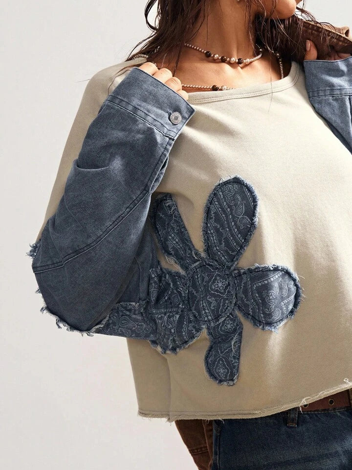 Flower Detail Sleeve Crop Shirt