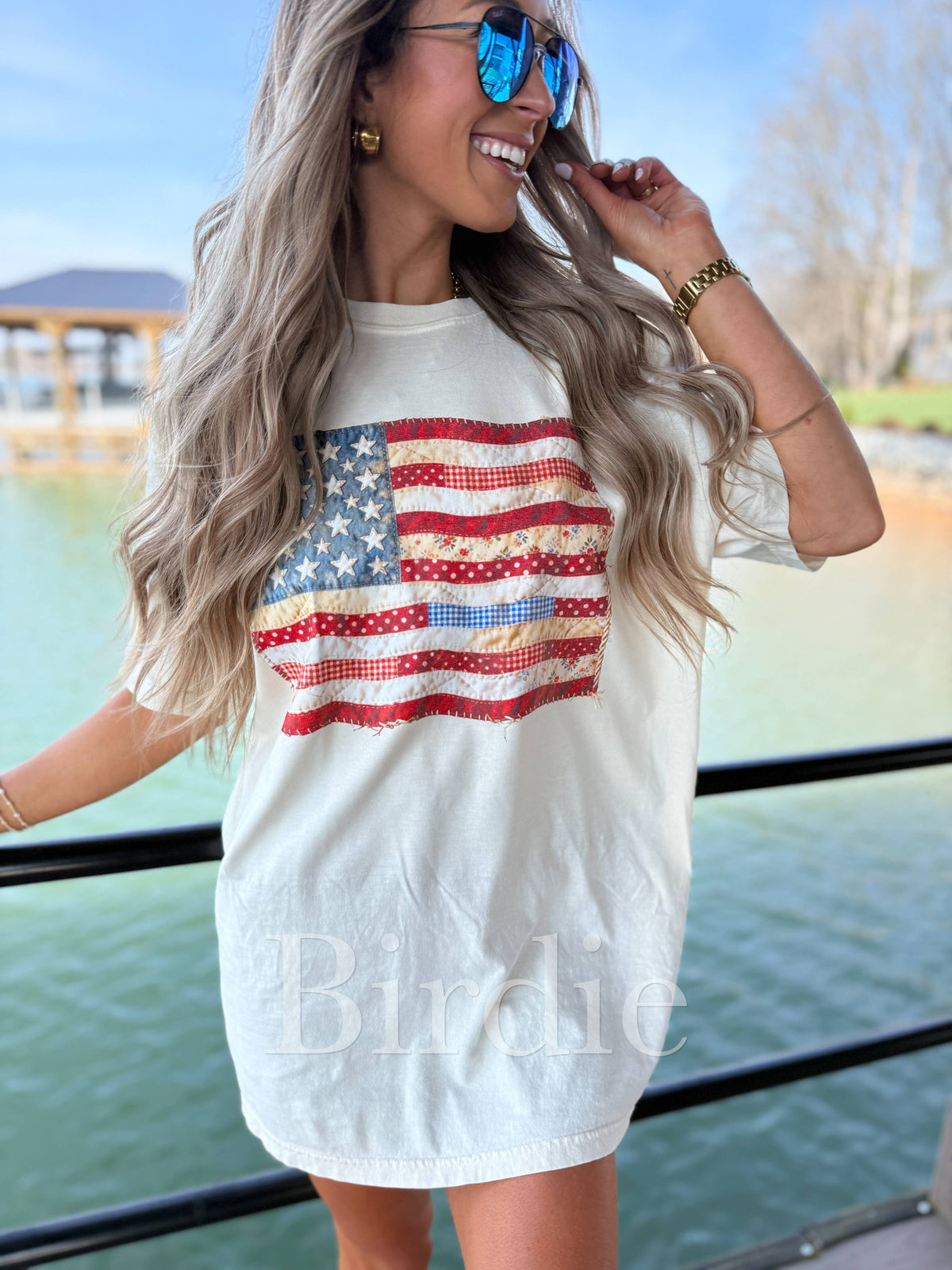 Patchwork Flag Graphic Tee on Ivory