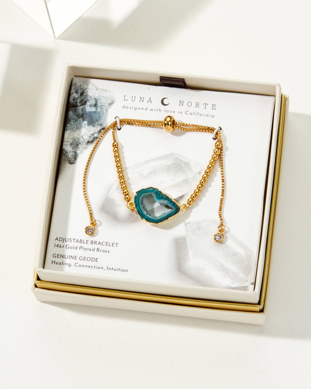 Luna Norte Golden Elements Adjustable Bracelet Teal Geode