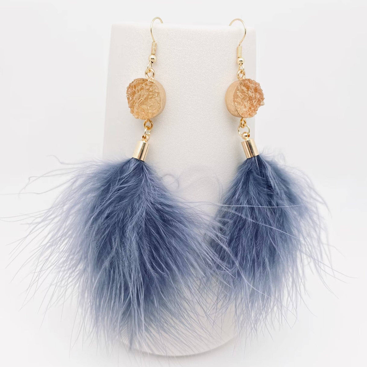 Grey Temperament Feather Tassels Earrings Mio Queena