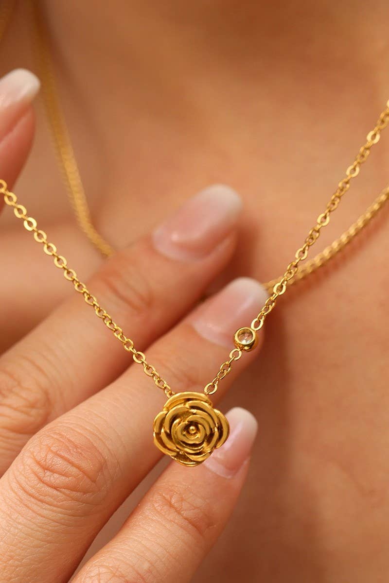 Rose Flower 18K Stainless Steel Tarnish-Free Necklace