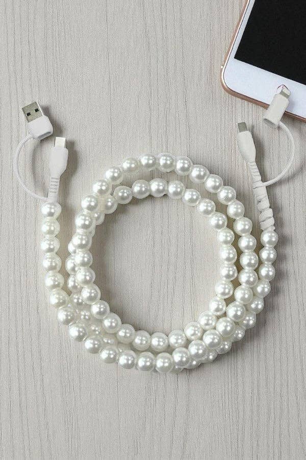 Updated White Pearl Cord Phone Charger