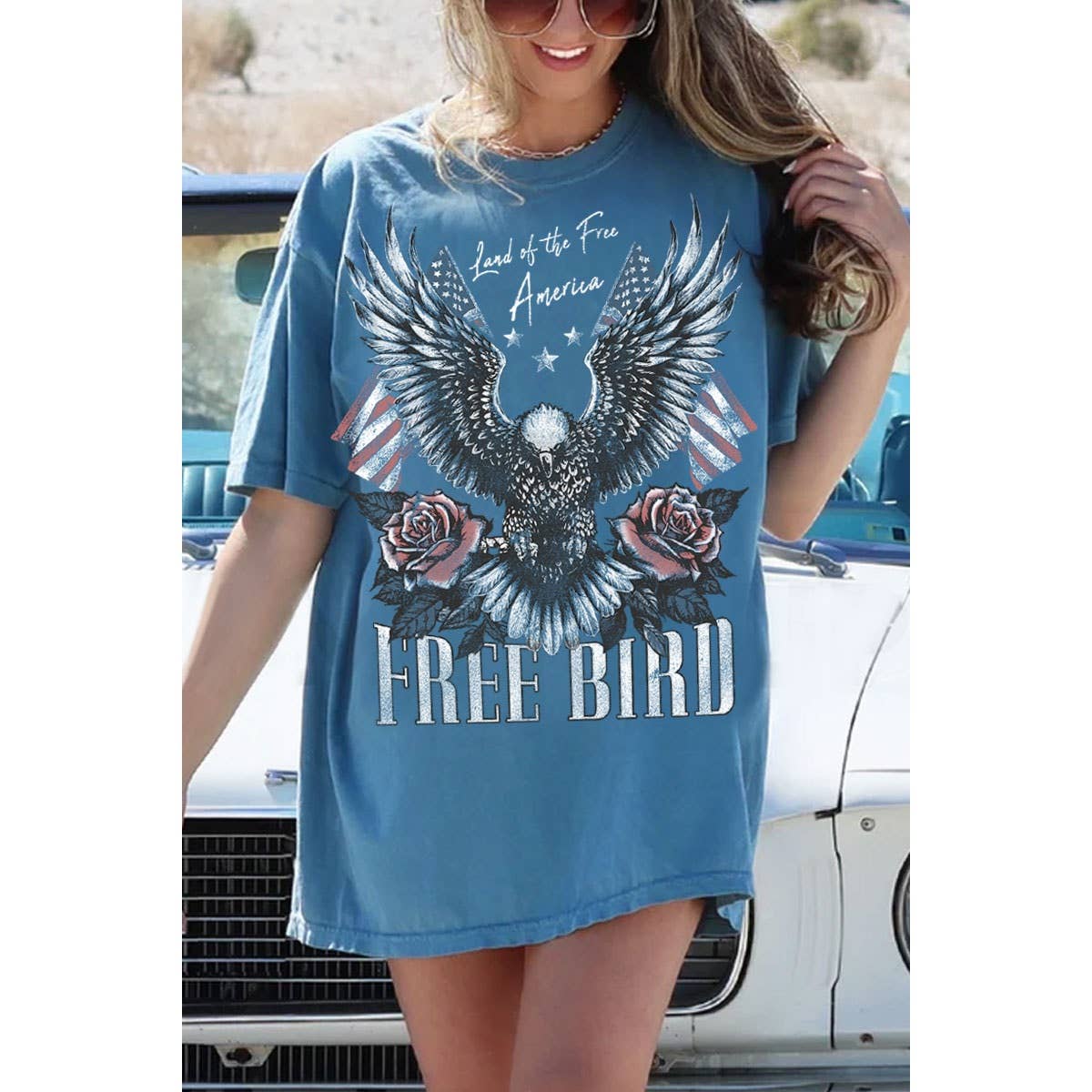FREE BIRD AMERICA OVERSIZED MINERAL GRAPHIC TEE