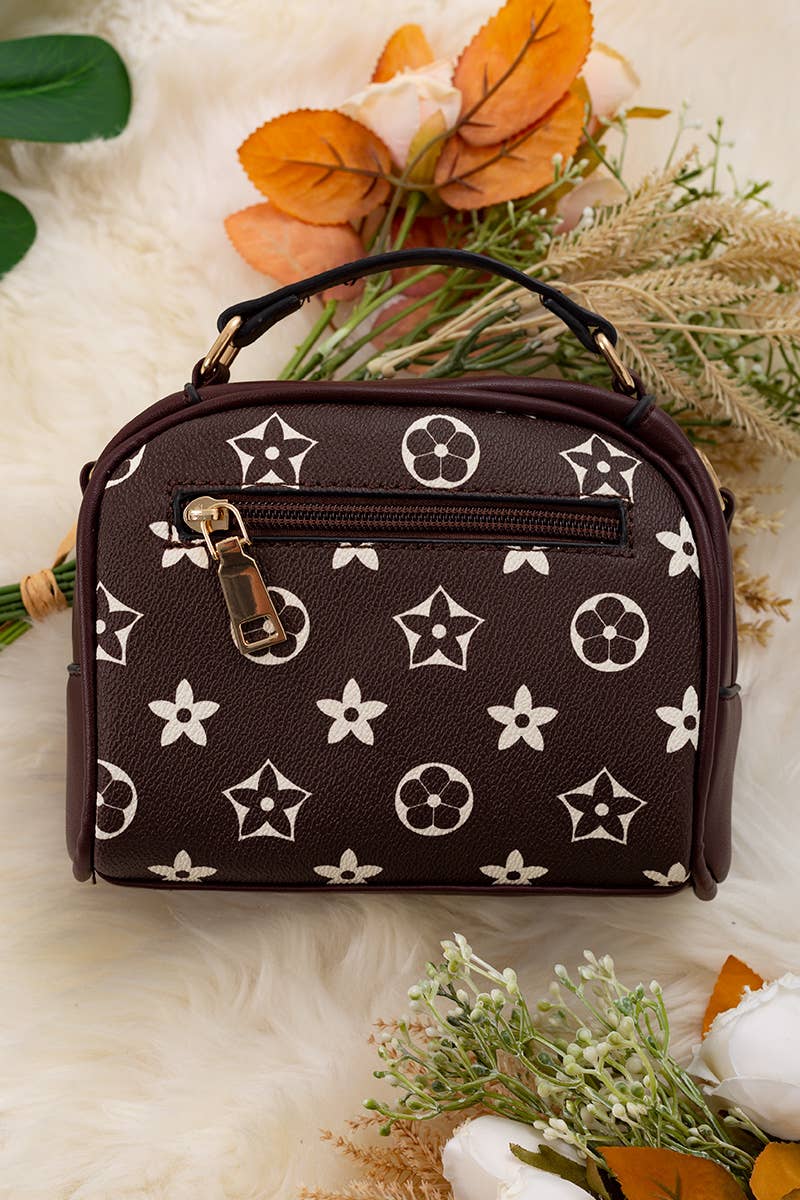 BROWN/MAROON STAR PRINTED INSPIRED SATCHEL