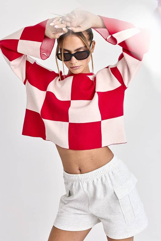 Sarah Red Checkered Top