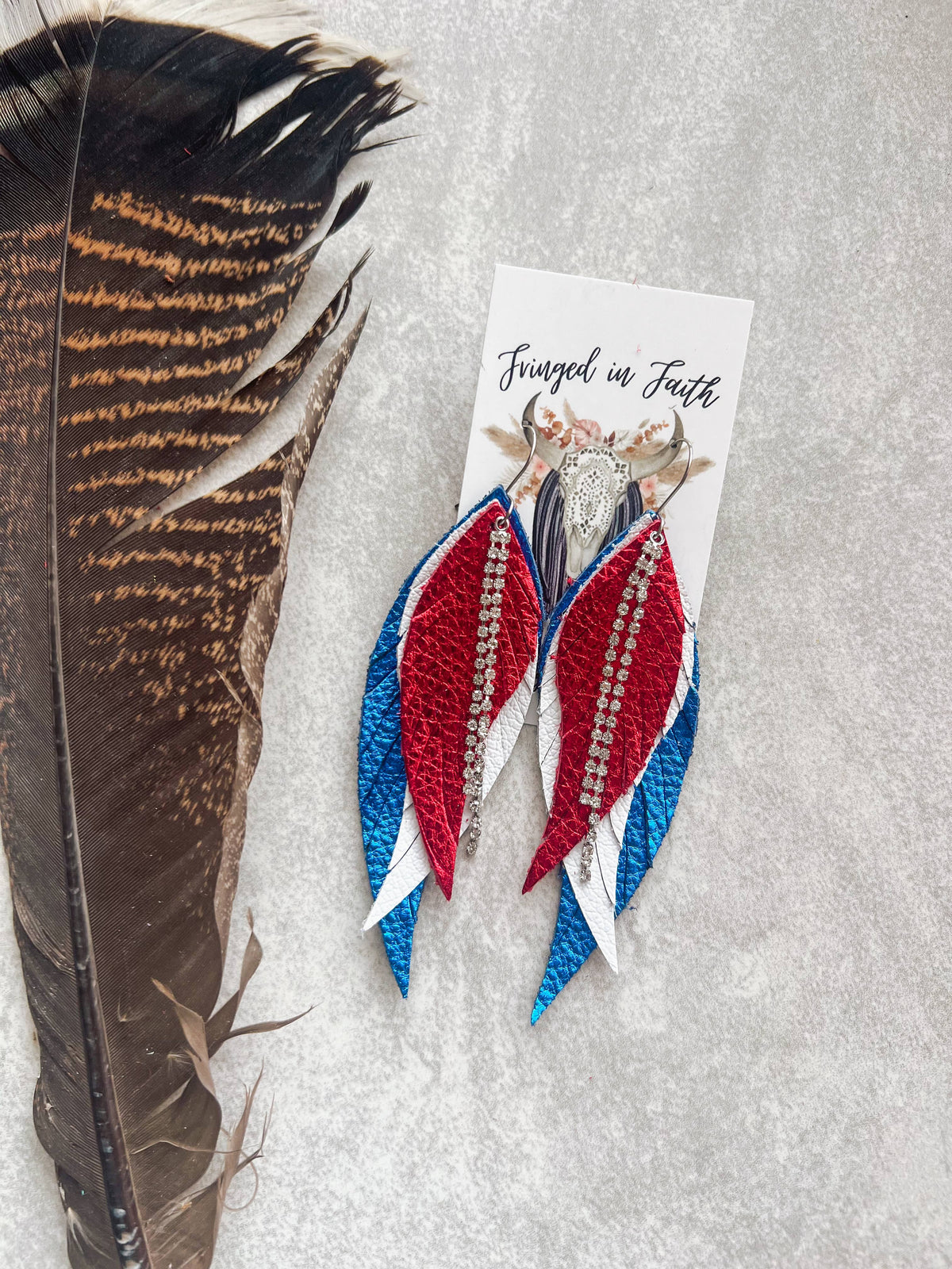 Patriotic Fringe Feather Earrings