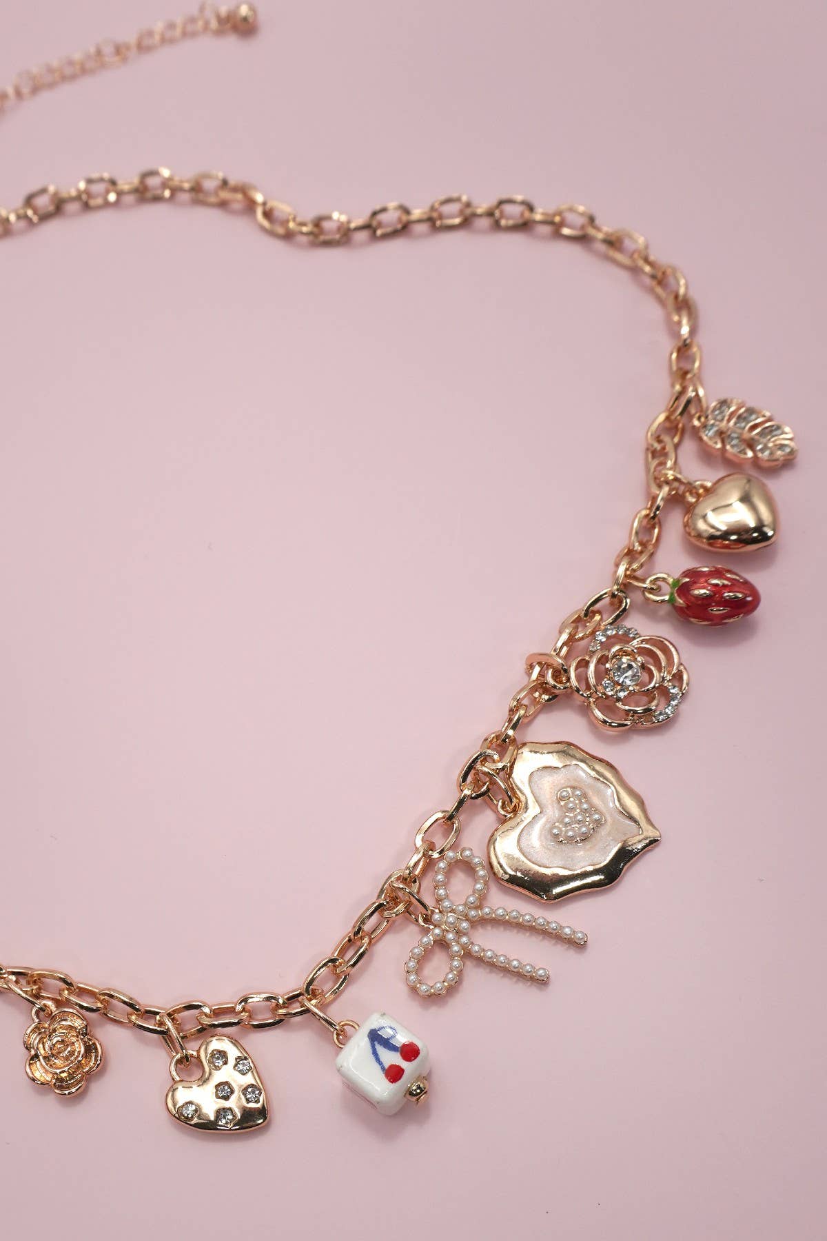 Charm Necklace Cherry Bow Strawberry Flower Heart
