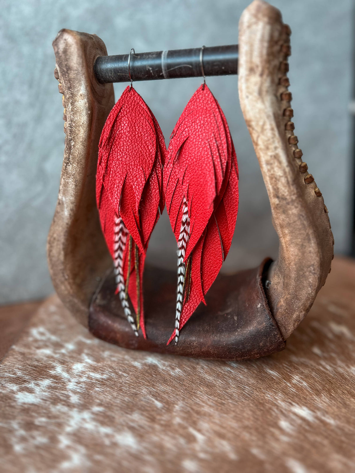 Dutton Fringe Feather Red Earring