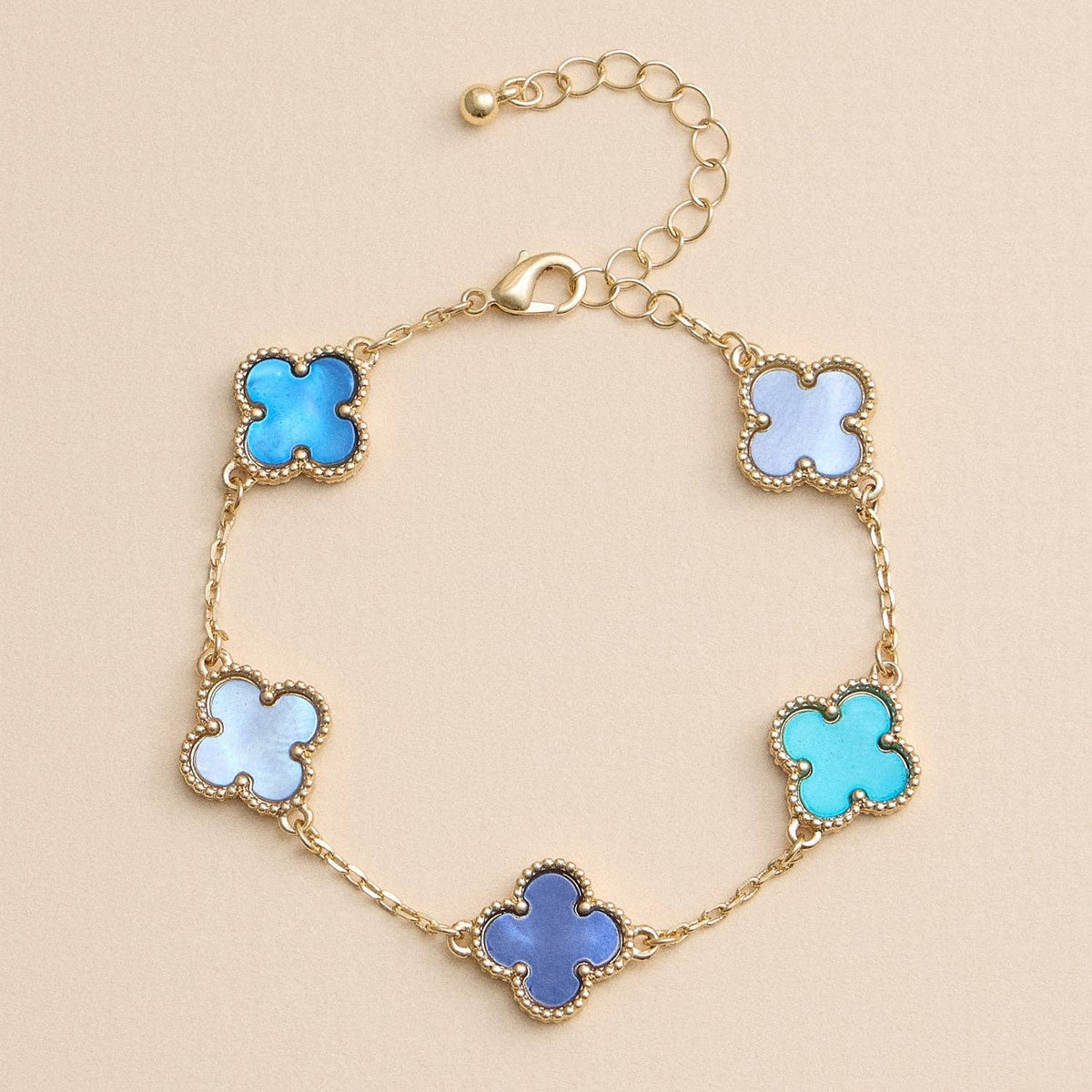 Colorful Shell Clover Charm Bracelet with Gold Detailing Reversible